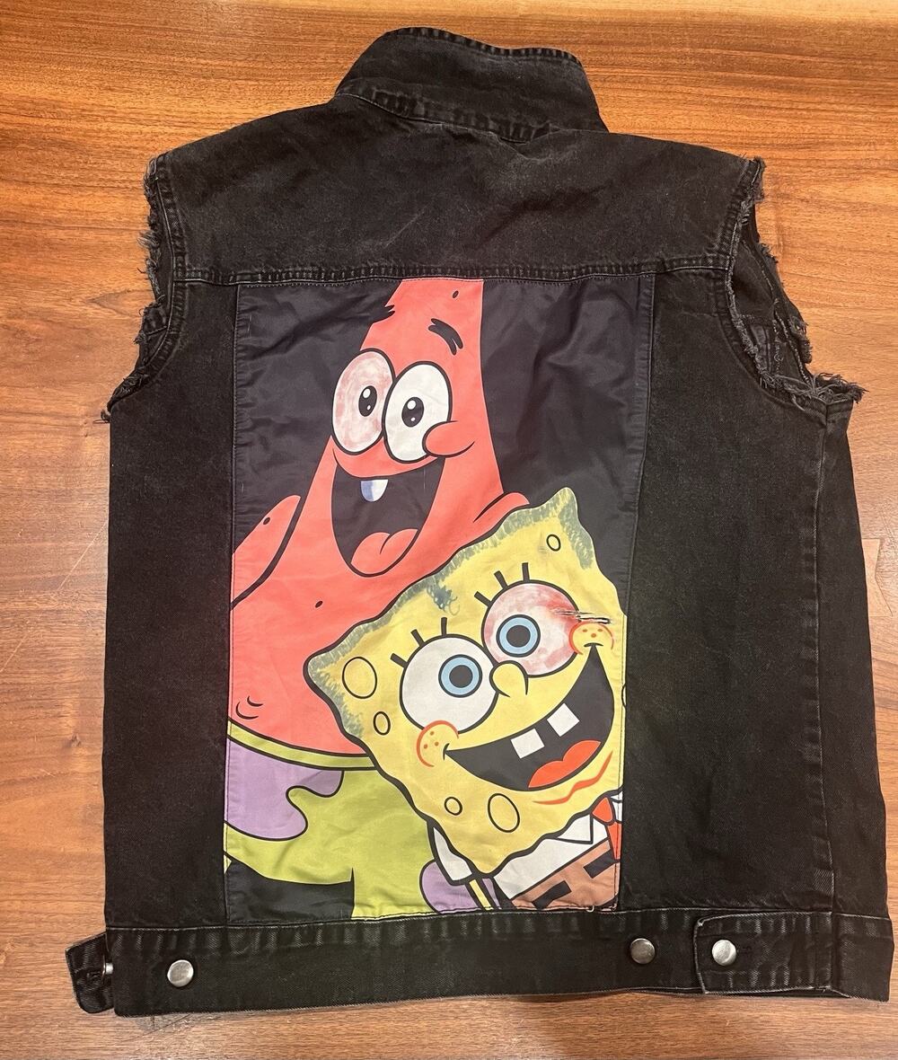 Thrashed SpongeBob Patrick Denim Cut Jean Jacket Large Trucker Nickelodeon